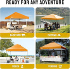 CROWN SHADES 10x10 Pop Up Canopy - Beach Tent with One Push Setup - Easy Outdoor Sun Shade for Events, Parties, Camping - Gazebo with STO-N-Go Cover Bag, Silver Coated Top, Orange