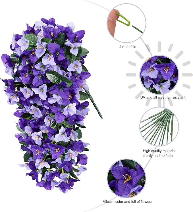 HyeFlora Bougainvillea Artificial Hanging Flowers Plants for Outdoors Decorations, 2pcs Fake Flowers Silk Bougainvillea Vines Realistic UV Resistant Faux Flowers for Planters Porch Patio Urn Yard, Mix