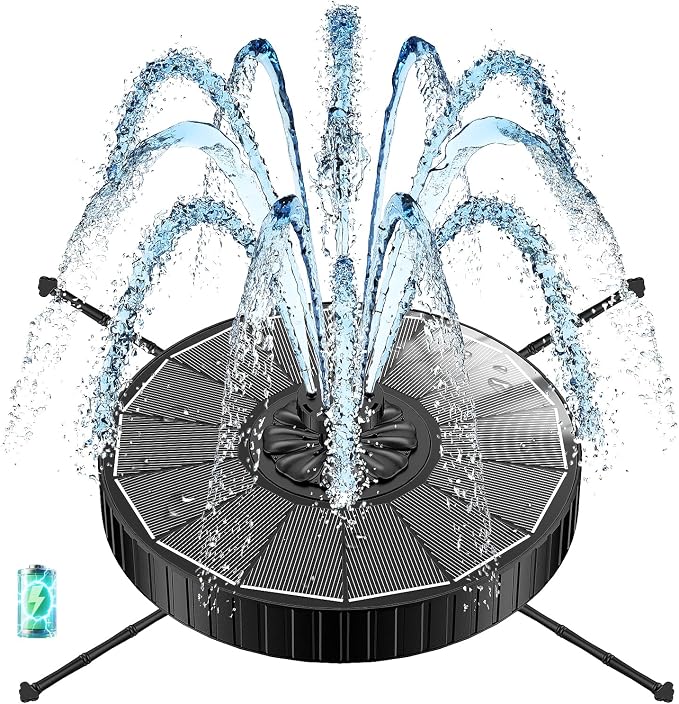 Solar Fountain with 3 Spray Height, Works in Shade, 3.5W Glass Solar Bird Bath Fountains with 2000mAh Battery and 4 Rotating Rods, 7 Nozzles, Outdoor Water Fountain Pump for Garden, Pool, Pond