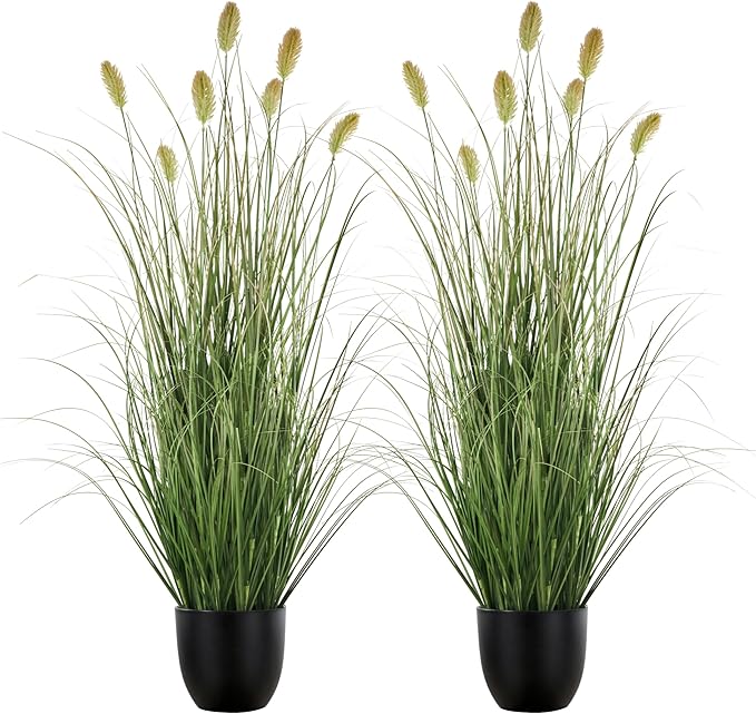 3FT / 4FT Extra Lush Artificial Plant (2pcs), Luxury Fake Tall Plants with Pot, Luxury Faux Tall Greenery with Dogtail for Garden Porch and Home Decor (Green, 4FT)