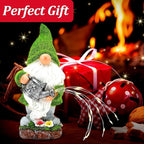 VChymm Flocked Solar Garden Gnomes Outdoor Statues-11.8‘’Outdoor Garden Decor-LED Outdoor Decor Light-Unique Housewarming Gifts Yard Art Sculptures for Patio Lawn Ornaments