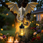 Dragon Tree Hugger Garden Statue - Resin Dragon Figurine Wall Hanger Sculptures Decor with Solar Lantern Lights, Outdoor Waterproof for Balcony Wall Porch Yard, Gifts for Mom Women Mother's Day