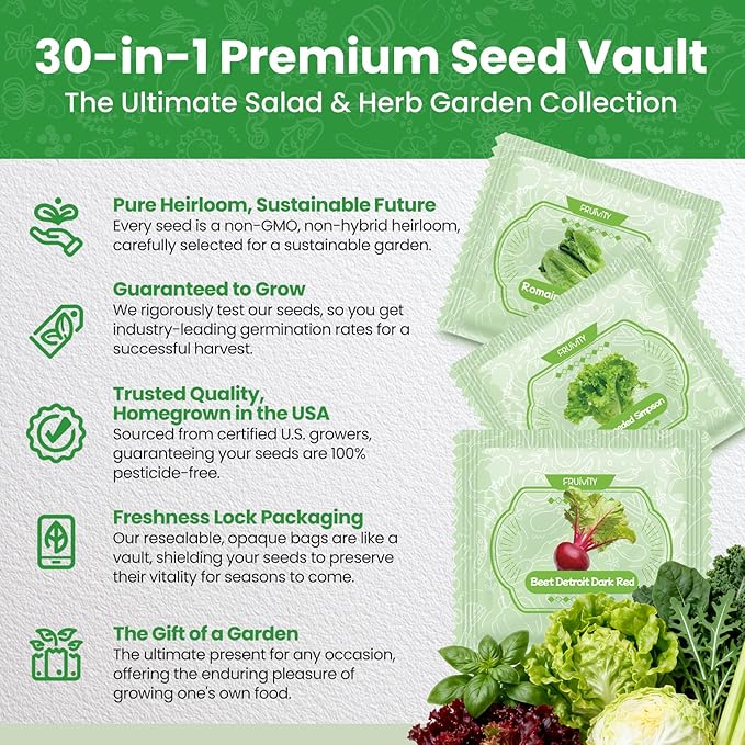 30 Heirloom Seeds Variety Pack - 18500+ Seeds for Planting Vegetables, Home Garden Seeds for Hydroponic, Indoor and Outdoor, Easter Unique Gift for Mother, Women, Mom, Friend, Her