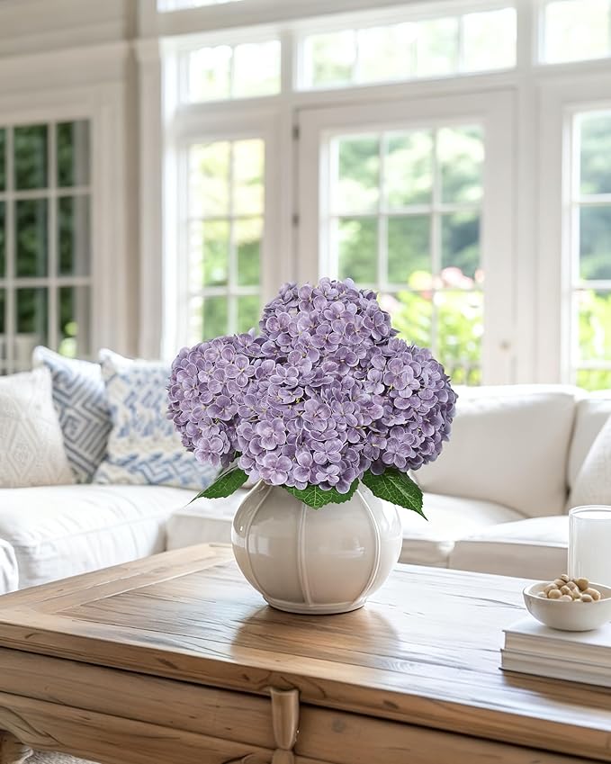 DuHouse 3Pcs Large Hydrangea Artificial Flowers,20 inch Latex Real Touch Hydrangeas Lifelike Hydrangea Flower for Home Wedding Bouquets Centerpieces Party Living Room Decoration(Light Purple)