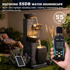 38.2" Tall Solar Water Fountain Outdoor Garden,4 Tiers Modern Cascading Bowls and Stacked Stones Solar Powered Fountains with LED Lights for Garden, Patio, Deck, Porch, Backyard, Lawns