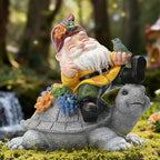 Solar Gnome Statue Outdoor Decor,Gnome on Turtle Figurines with LED Light for for Fairy Garden Yard Balcony Lawn Christmas Housewarming for Women Mom Grandma