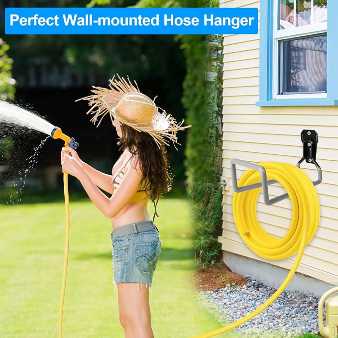 PeoMev 2PCS Water Hose Holder Wall Mount - Metal Hose Hanger Garden Hose Rack Heavy Duty Hose Storage for Outside Water Hose