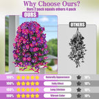Artificial Fake Hanging Flowers Plants for Outdoor Outside Spring Summer Decoration 2PCS Faux Silk UV Resistant Realistic Morning Glory Trailing Vines for Home Porch Patio Balcony(Purple & Magenta)
