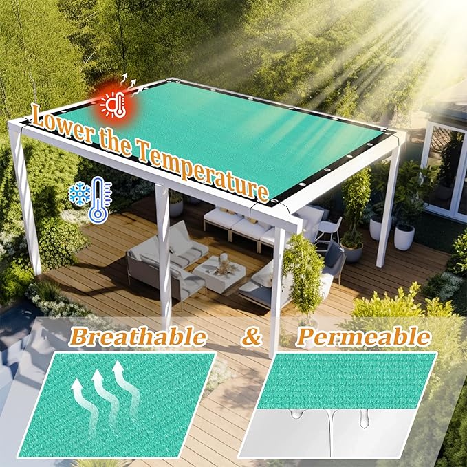 Shade&Beyond Customized Size 90% Sun Shade Cloth with Grommets, 10' X 24' Pergola Shade Cover Canopy, Mesh Tarp Sun Screens for Patio, Outdoor, Garden, Backyard GN01, Turquoise