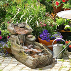 Sunlinua 23.62" L Outdoor Water Fountain with 3 Tiers Cascading Realistic Tree Trunk Waterfall Fountains with LED Lights Outdoor Water Fountain for Garden Patio Backyard Porch Home Decor