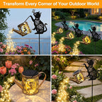 Solar Watering_Can Lights with Fairy & Flowers, Outdoor Garden Decor with Cascading String Lights, Waterproof Solar Powered Hanging Lantern for Patio Yard Pathway, Gift for Mom Cat Lovers Gardeners