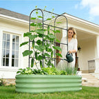 DoCred 2 in 1 Galvanized Raised Garden Bed, 2Pcs Garden Planter Box with 71" H Trellis for Climbing Plants, Outdoor Gardening Raised Beds with Climbing Net for Fruits, Vegetables, Flower (Green)