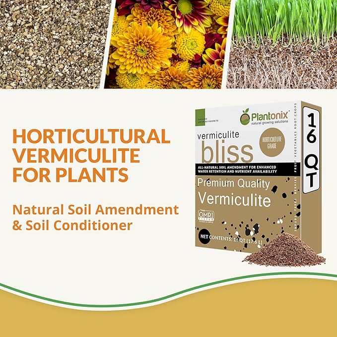 Vermiculite Bliss (16 Qts) - Organic Vermiculite for Gardening - 100% Natural Soil Amendment - Bulk Vermiculite for Plants, Potting Soil, & Seed Starting - Mixes with Garden Soil & Perlite for Plants