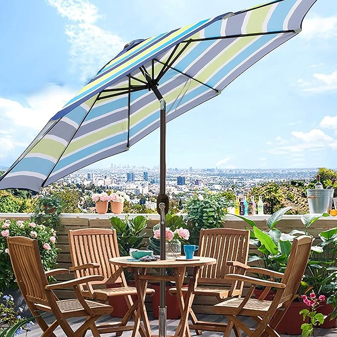 Blissun 9' Outdoor Patio Umbrella, Outdoor Table Umbrella, Yard Umbrella, Market Umbrella with 8 Sturdy Ribs, Push Button Tilt and Crank