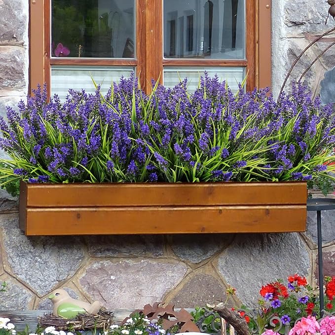 Waipfaru 36 Bundles Artificial Plants Outdoor,Fake Flowers UV Resistant Outdoor Fake Plants,Faux Lavender Shrubs for Window Garden Patio Hanging Planter Pathway Front Porch (Purple)