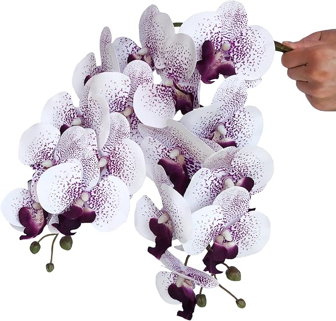 FagusHome 32 Inch Artificial Phalaenopsis Flowers 6 Pcs Artificial Orchid Flowers Stem Plants for Home Décor (Purple Core)