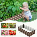 3 in 1 Galvanized Raised Garden Bed with 87" H Arch Trellis for Climbing Plants, Outdoor Gardening Planter Box with Climbing Net for Flower Vegetables Fruits Herbs, Wood Grain