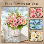 Artificial Flowers Fake Roses and Small CeramicVase,Artificial Plants & Flowers,Desktop Decoration，Suitable for Dining Tables, Living Rooms, bedrooms, Offices, Gifts, Weddings (Pink)