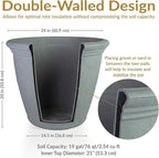 Sunnydaze 24-Inch Anjelica Large Plastic Pot for Plants - Outdoor Double-Walled Large Plastic Planter with Drillable Drainage Holes - Light Gray - 2pk