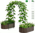 DoCred 3 in 1 Raised Garden Bed with 87in Tall Arch Trellis for Climbing Plants, Galvanized Planter Garden Box Outdoor for Gardening, Climbing Vegetables, Flower, Wood Grain