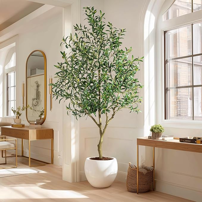 Large Artificial Olive Tree Faux Trees Indoor Outdoor Realistic Floor Plant Tall Fake Plants for House Modern Home Living Room Master Bedroom Office Front Porch Decor Outside Patio para decoracion