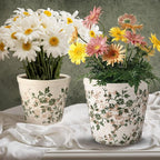 2 Pack Vintage Planter Large Ceramic Plants Pot 5.7/4.7 Inch Pastoral Floral Ice Crack Cottage Scroll Flower Vase Pot Indoor Plants Home Kitchen Decor Farmhouse Antique Decorative Gift