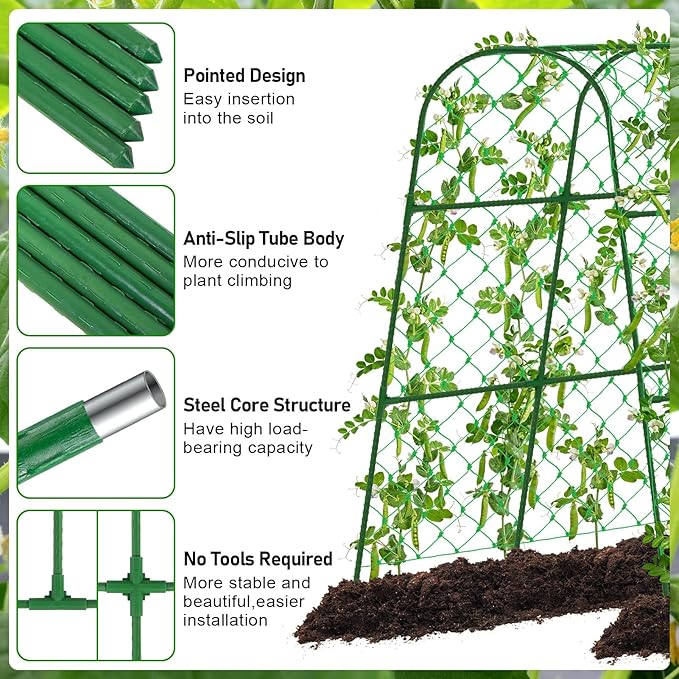 Large Cucumber Trellis for Raised Bed, U-Shape Garden Trellis for Climbing Plants Outdoor,Adjustable Metal Arch Vegetables Trellis,Plant Support Garden Stakes for Vine (Green,49.2x49.2x23.6)