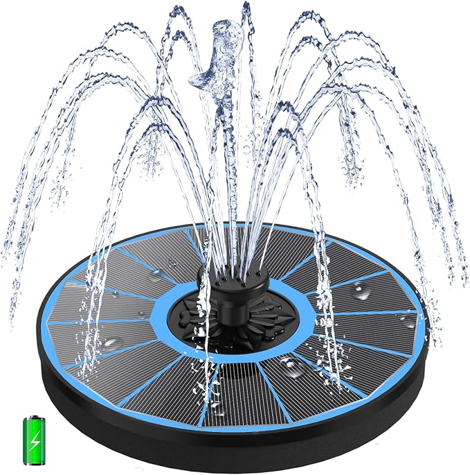 Yzert Solar Fountain with 2000 mAh Battery Backup Works in Cloudy, Glass Solar Powered Bird Bath Fountains with 7 Nozzles, 3.5 W Solar Fountain Pump for Birdbath,Garden, Outdoor, Pond (Blue)
