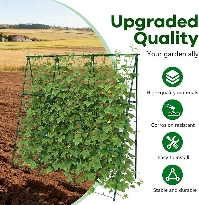 Cucumber Trellis - 49.4"*49.4" Metal Garden Trellis for Climbing Plants, Garden Trellis with Plastic-Coated Steel Pipe, A Frame Trellis for Cucumbers, Peas, Morning Glories(Green)