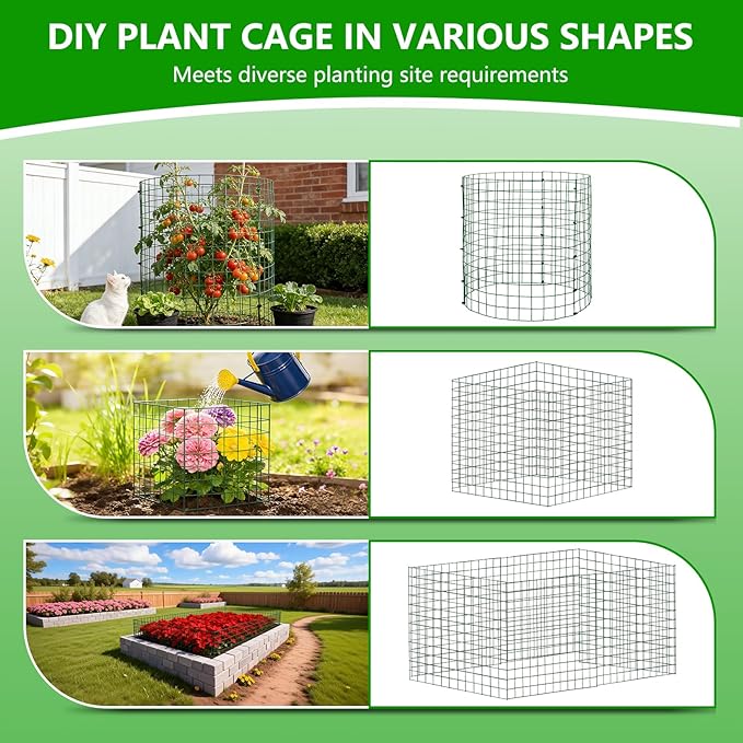10 Pack Plant Protectors from Animals, 12''x12'' Metal Plant Cages for Outdoor Plants, Garden Plant Protector with Stakes & Zip Ties, Keep Rabbits Squirrels Out, Plant Cage for Flowers Vegetables