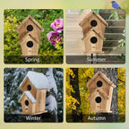Bird Houses for Outside, Wooden Outdoor 2 Hole Bird House, Can Accommodate 2 Bird Families Suitable for Bluebird,Finch,Cardinals, Garden Hanging Birdhouse No Assembly Required