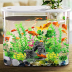QUOZUO Fish Tank Accessories Artificial Plants, 9pcs Green Aquarium Decorations Plants and Cave Rock Decor Set, Aquarium Decor Plastic Plants