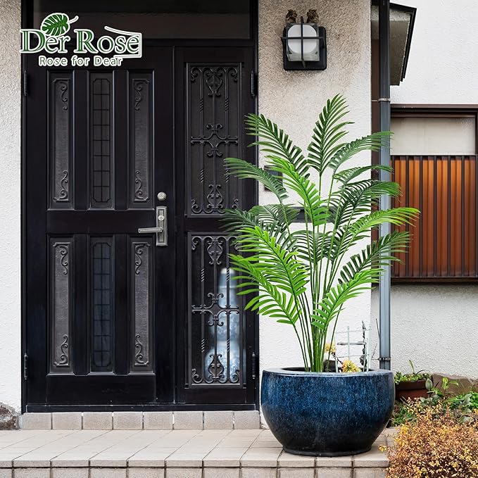 Der Rose 44'' Artificial Palm Tree Large Fake Tropical Faux Plants Indoor and Outdoor Tall for Home Bathroom Porch Outside Patio Decor (Light Beige Pot)