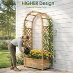 VINGLI Raised Garden Bed with Trellis & Hanging Roof, Wooden Garden Bed, Outdoor Planter Box for Yard, Garden, Balcony (Natural Wood Color, Arched)