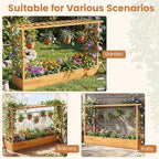 Happygrill 45" Raised Garden Bed with Trellis, 2 Pack Wood Planter Box w/Hanging Roof, 2 Side Trellises, Open-Ended Base for Flower, Climbing Plant, Plant Container for Garden