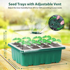 Sfee 10 Pack Seed Starter Tray Kit, 120 Cells Seedling Starter Trays with Humidity Dome and Base Greenhouse Growing Trays, Reusable Seed Germination Seedling Tray with Garden Tools Labels (Green)