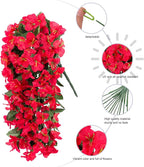HyeFlora Bougainvillea Artificial Hanging Flowers Plants for Outdoors Decoration, 2pcs Red Fake Flowers Silk Bougainvillea Vines Realistic UV Resistant Faux Flowers for Outside Planters Porch Patio
