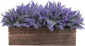 Winlyn 14" Artificial Lavender Flowers Plants in Rectangular Wooden Planter Box Faux Frosted Lavender Potted Arrangements Floral Centerpiece for Farmhouse Home Wedding Table Centerpiece Mantel Décor