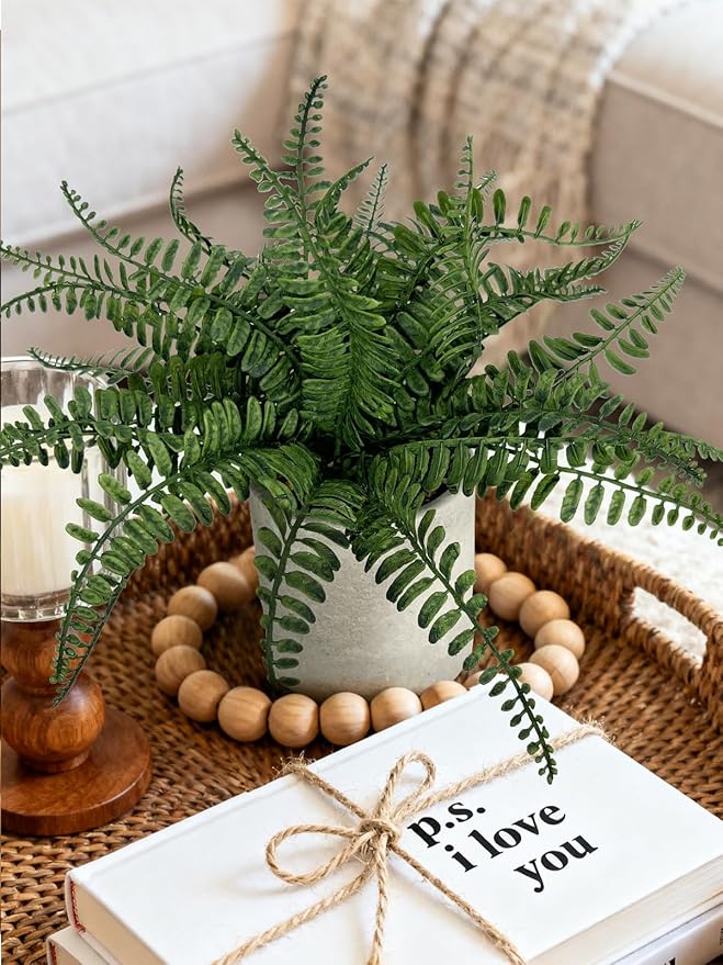 Coferset Fake Fern Small Fake Plant Fern Artificial Plants in Pot Realistic Faux Ferns Indoor for Bathroom Shelf Desk Home Office Kitchen Farmhouse Decor(Gray Pot)