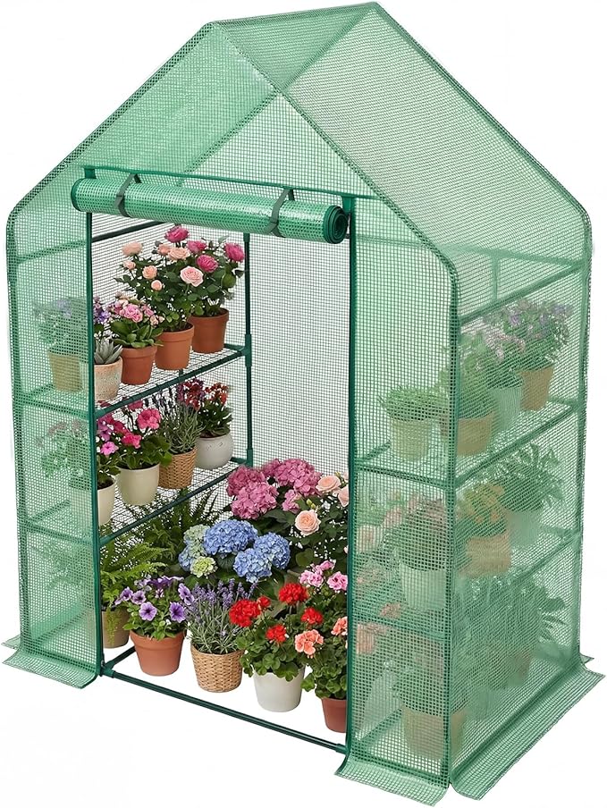 Greenhouse for Outdoors,55 x 28 x 78'' Small Greenhouse,Walk in Plant Greenhouses with 3 Tiers 6 Shelves,Heavy Duty with Durable PE Cover,Heavy Duty Plant Greenhouses for Garden and Backyard