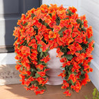 Artificial Bougainvillea Faux Flowers Plants for Outdoors Outside Fall Autumn Decor, 2 PCS Silk Trailing Vines UV Resistant Realistic Orange Fake Flowers for Planter Front Door Porch Patio Balcony