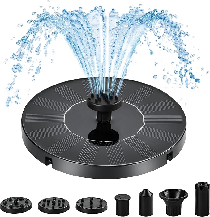 Solar Water Fountain for Bird Bath Solar Pump for Fountain New Upgraded Mini Solar Powered Fountain Pump 1.4W with 6 Nozzles Free Standing Solar Panel Kit Water Fountain for Garden Outdoor Garden