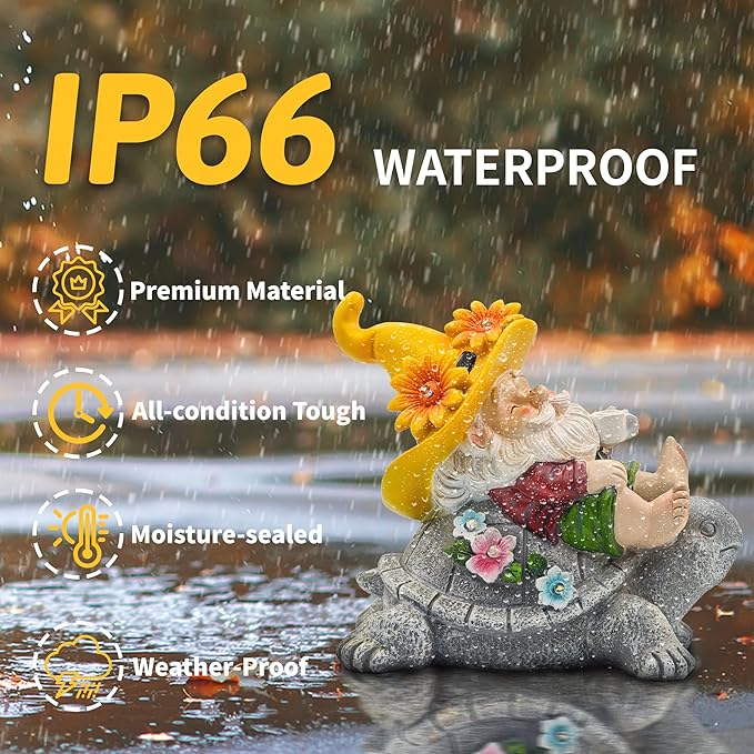 Garden Gnomes Outdoor Decor: Funny Sunflower Gnome Sitting on Turtle with Solar Lights Outside Decoration for Lawn Yard Patio Garden Gifts for Women