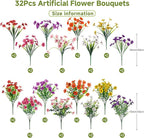 Alupssuc 32 Bundles Artificial Flowers for Outdoors Decoration, UV Resistant Silk Faux Daisy Flora Spring Fake Plastic Plants Greenery for Outside Indoor Yard Home Porch Window Box Decor, Mix 8 Colors