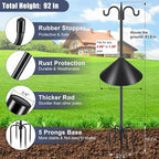 Gtongoko Bird Feeder Pole Squirrel Proof, 92 Inch Double Shepherds Hook for Outdoor with Squirrel Baffles Adjustable Heavy Duty with 5 Prongs Base for Hanging Plants, Bird Feeders, Black