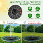 SEIRMEP Solar Fountain Pump with Spray Height Adjustment, Upgrade Glass Solar Bird Bath Fountains with 6 Nozzles, Outdoor Solar Water Fountain Pump for Bird Bath, Garden, Pool, Pond