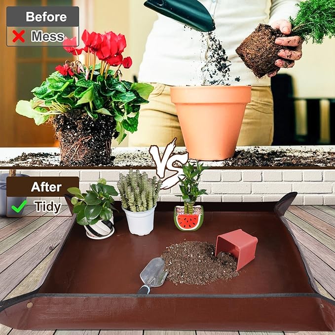 39.5"x 31.5" Large Repotting Mat for House Plant Transplanting and Potting Soil Control Portable Gardening Tray Plant Gifts for Plant Lovers