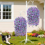 Artificial Hanging Flowers for Outdoors Spring Summer Decoration, 4PCS UV Resistant Silk Fake Hanging Plants for Patio Porch Front Yard Window Garden Indoor Decor(Blue&Purple,4PCS)