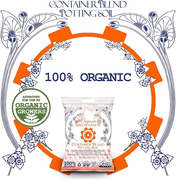 Organic Mechanics Container Blend Potting Soil, 16 qt (Pack of 2) All-Purpose, Peat-Free, Well-Drained Blend with Compost, Rice Hulls, and Worm Castings for Growing Annuals, Perennials, Woody Plants