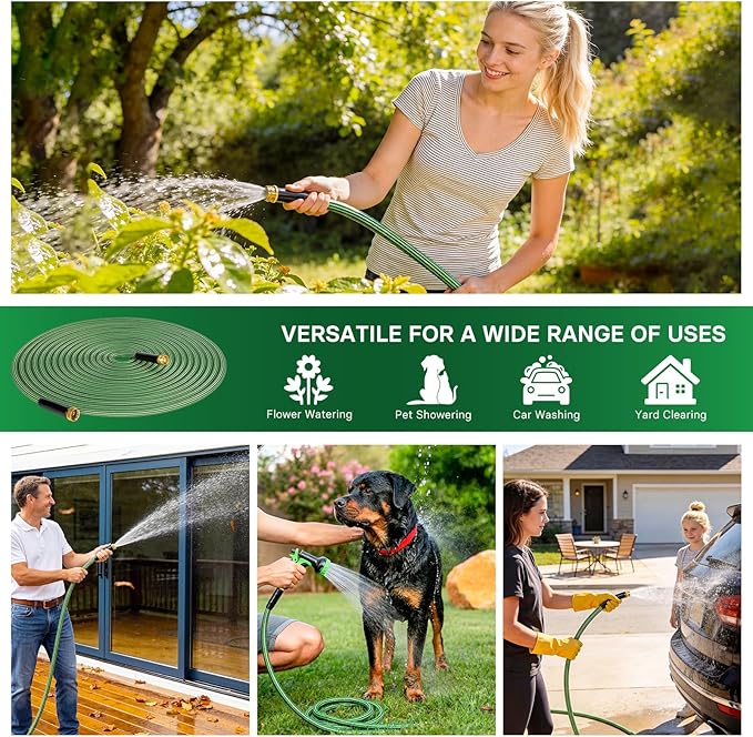 Garden Hose 50 ft Flexible Non-Expandable Water Hose Kink-Free Ultra Lightweight Leak-Proof Durable Portable Wear-Resistant Hoses Pipe with 3/4" Brass Fittings for Outdoor Yard Lawn Car Wash